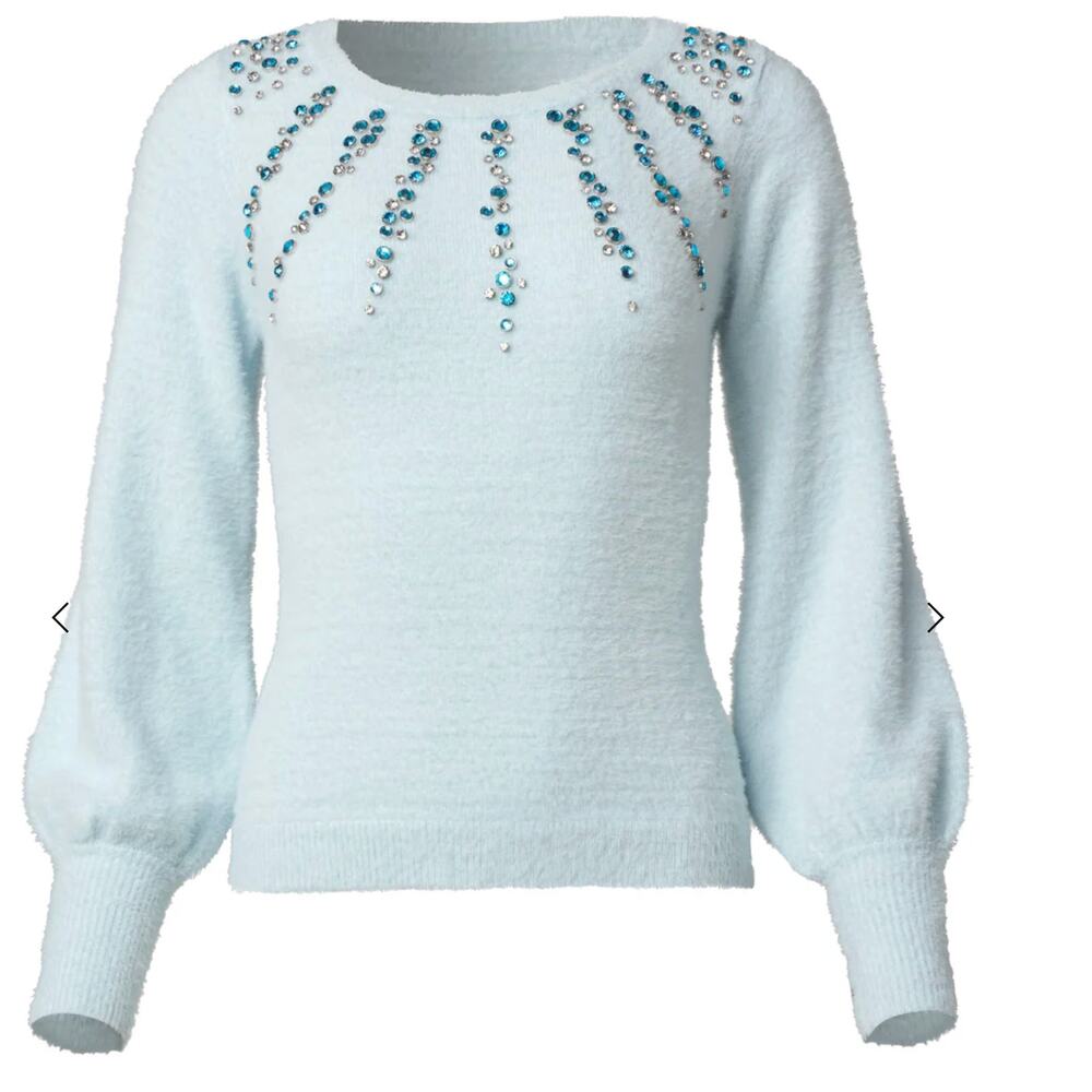 VENUS Sky Light Blue Jeweled Feather-Soft Long Sleeve Winter Sweater, XL - Picture 2 of 6